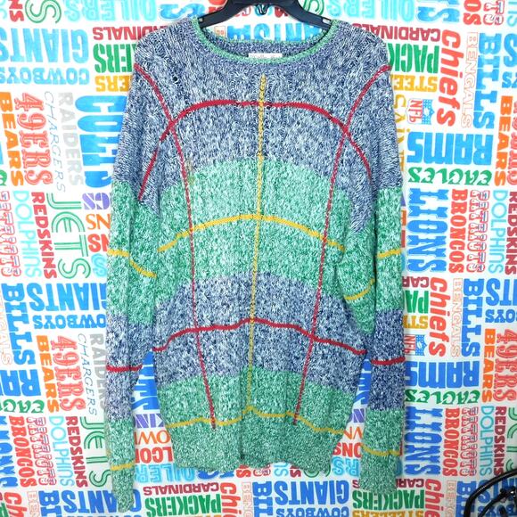 Vintage 80s Tally Ho Heavy Knit Sweater Size XL Multicolor Cotton Grid Pattern - Picture 1 of 4